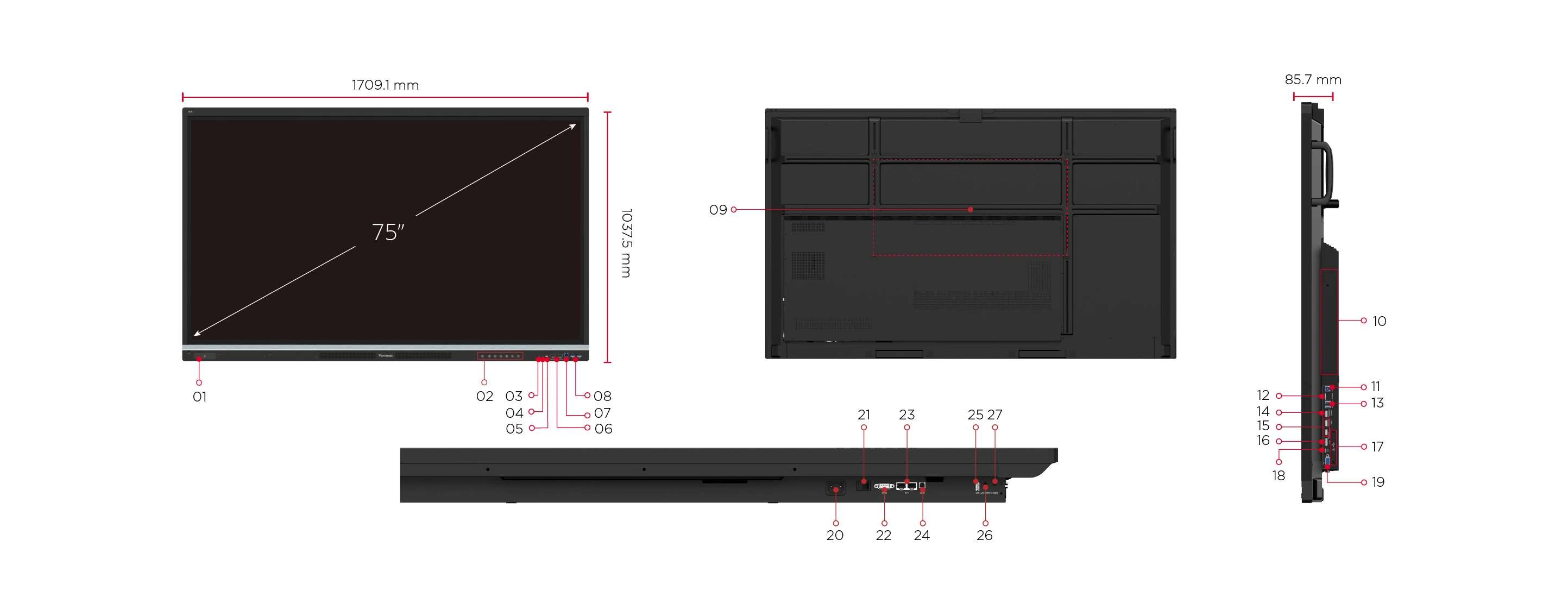 ViewSonic IFP7551 – Màn Hình ViewBoard 75” Tương Tác Đa Điểm, Âm Thanh 70W